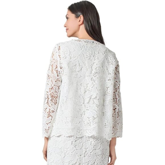 Women's Lace 3 Quarter Sleeve Open Cardigan Petite Size 4 Crew Neck White - Picture 3 of 3